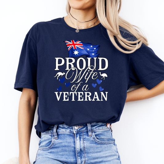 Proud Wife of a Veteran - Australia Flag Unisex FRONT Print Shirt