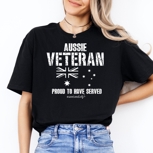 Aussie Veteran - Proud to Have Served - Australia Flag Unisex FRONT Print Shirt