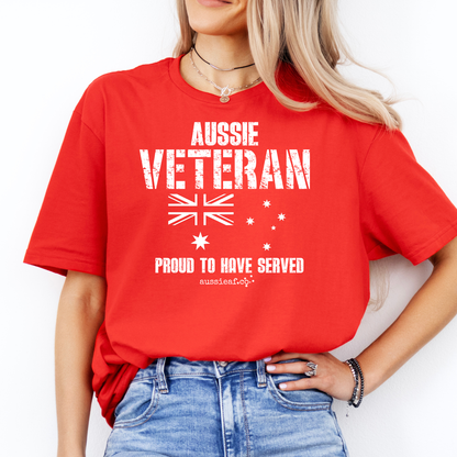 Aussie Veteran - Proud to Have Served - Australia Flag Unisex FRONT Print Shirt