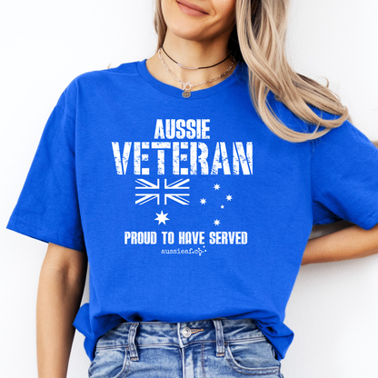 Aussie Veteran - Proud to Have Served - Australia Flag Unisex FRONT Print Shirt