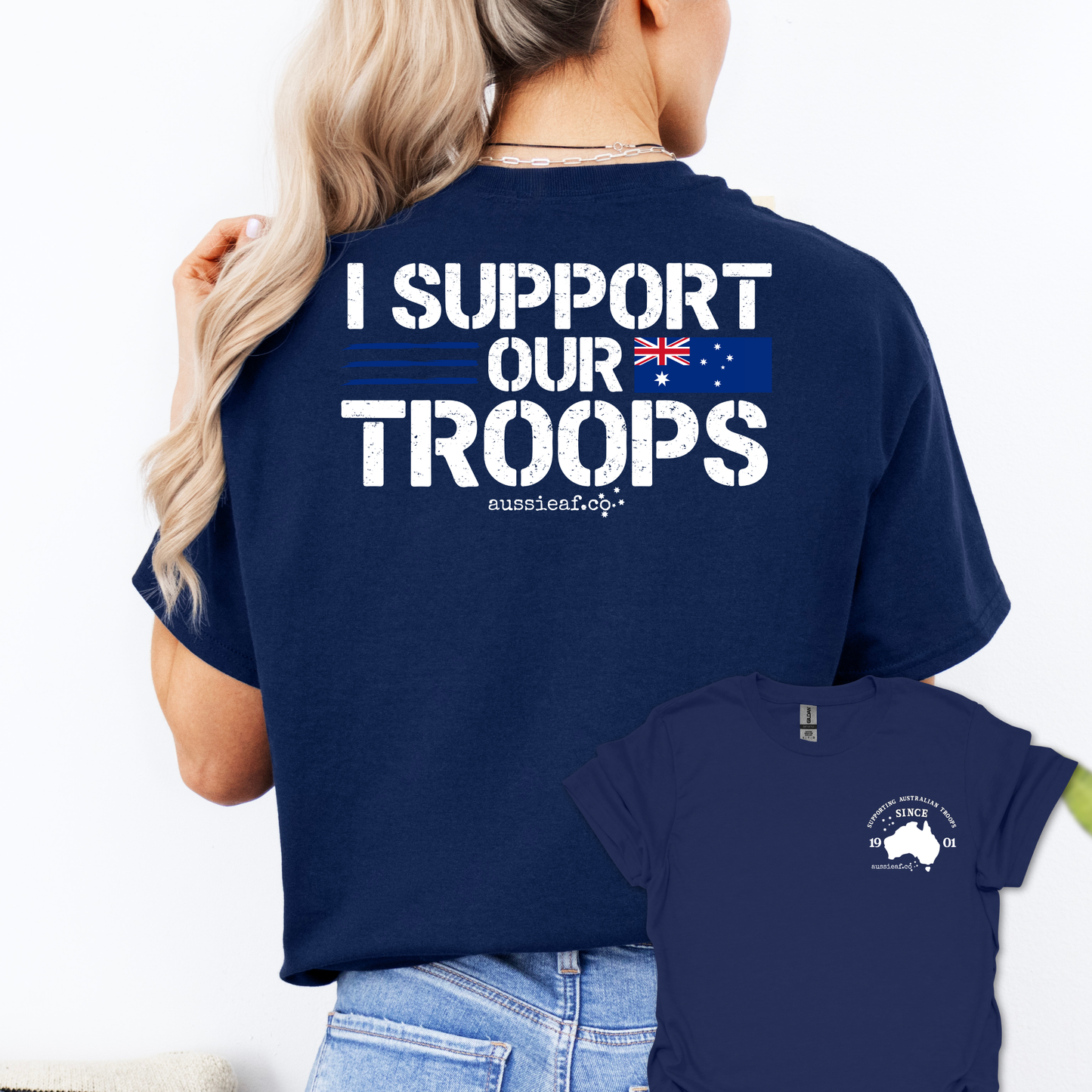 I Support Our Troops -  Australian Flag shirt Unisex Back & Front Print Shirt