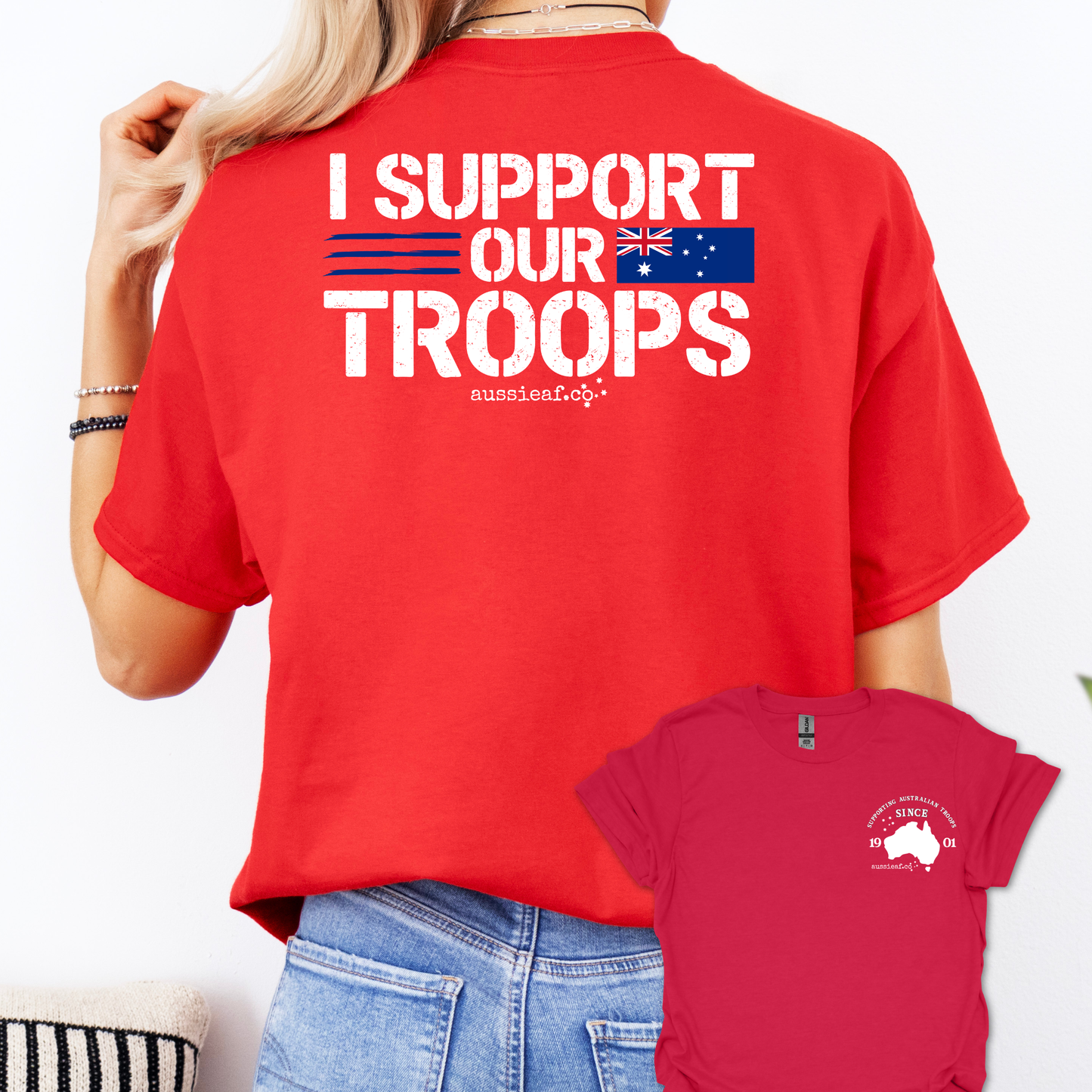 I Support Our Troops -  Australian Flag shirt Unisex Back & Front Print Shirt