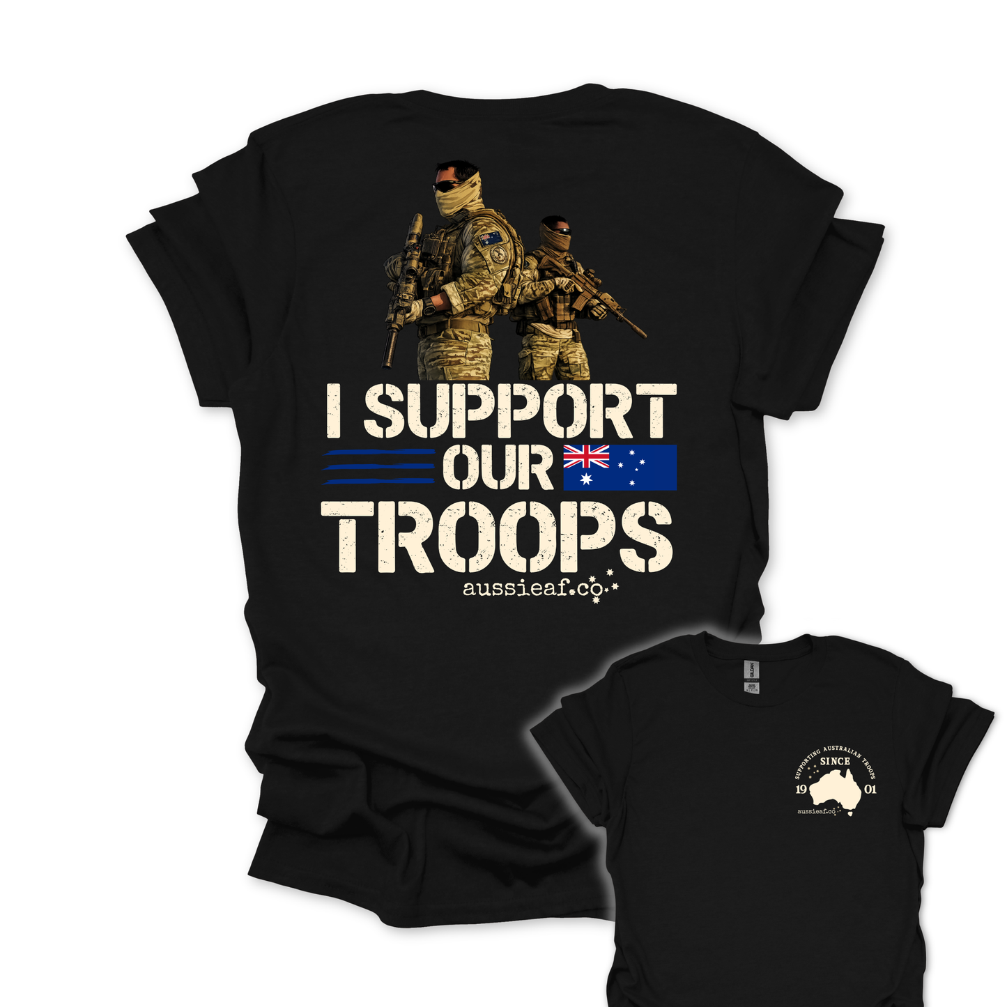 I Support Our Troops -  Aussie Flag shirt Unisex Back & Front Print Shirt