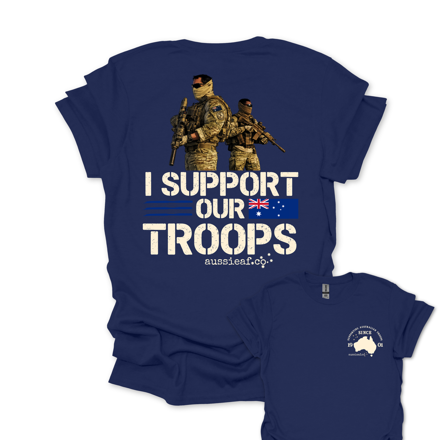 I Support Our Troops -  Aussie Flag shirt Unisex Back & Front Print Shirt