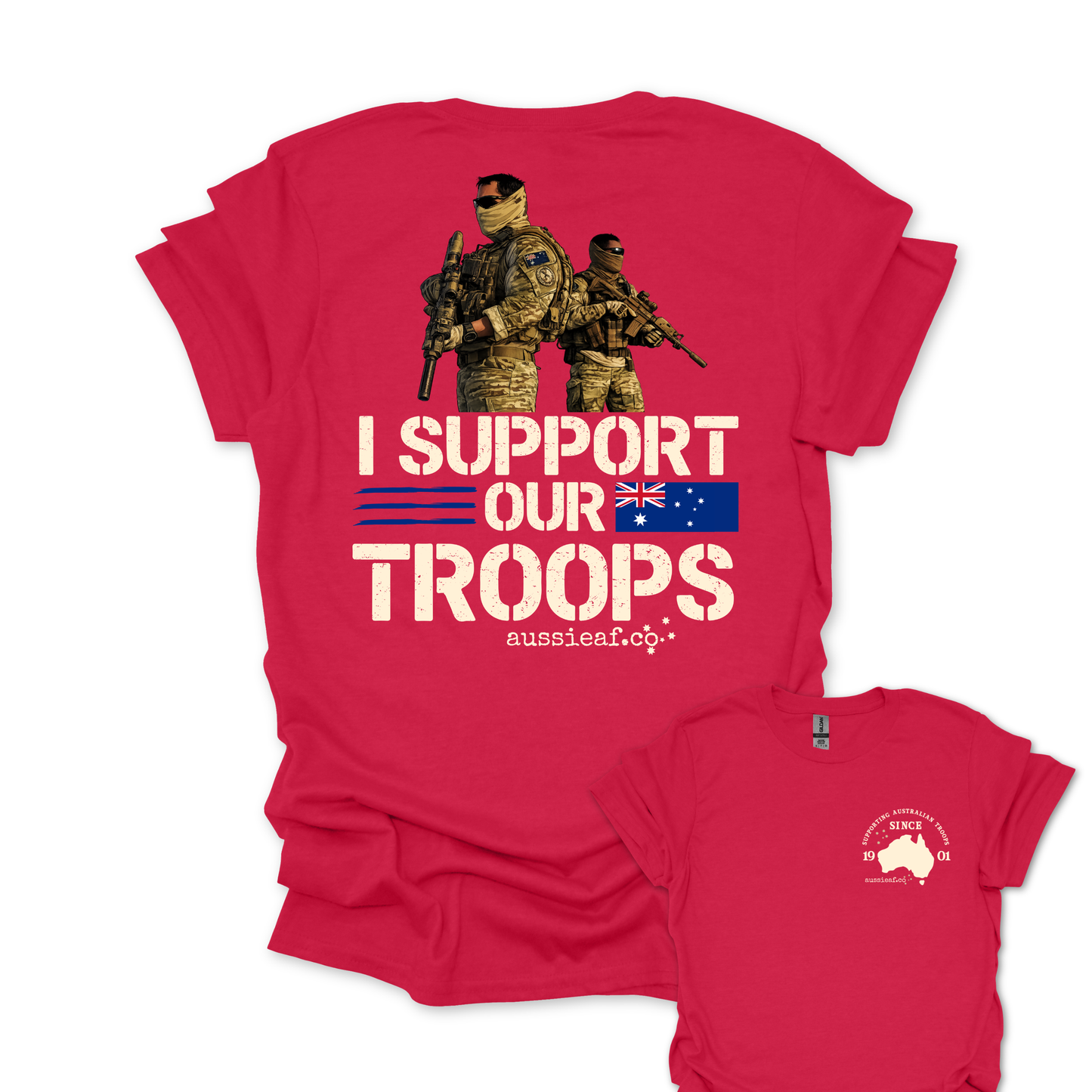 I Support Our Troops -  Aussie Flag shirt Unisex Back & Front Print Shirt