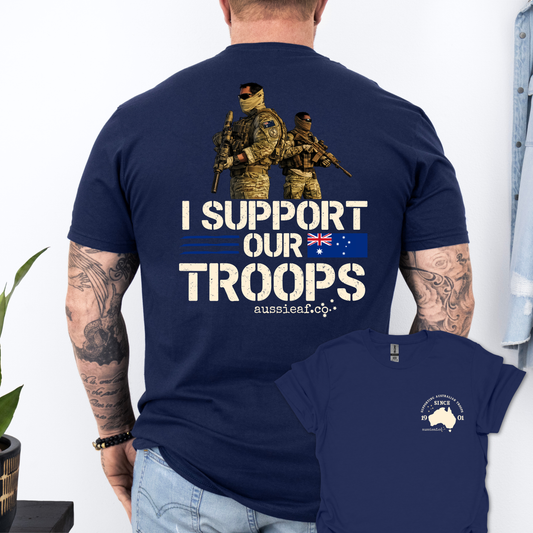I Support Our Troops -  Aussie Flag shirt Unisex Back & Front Print Shirt