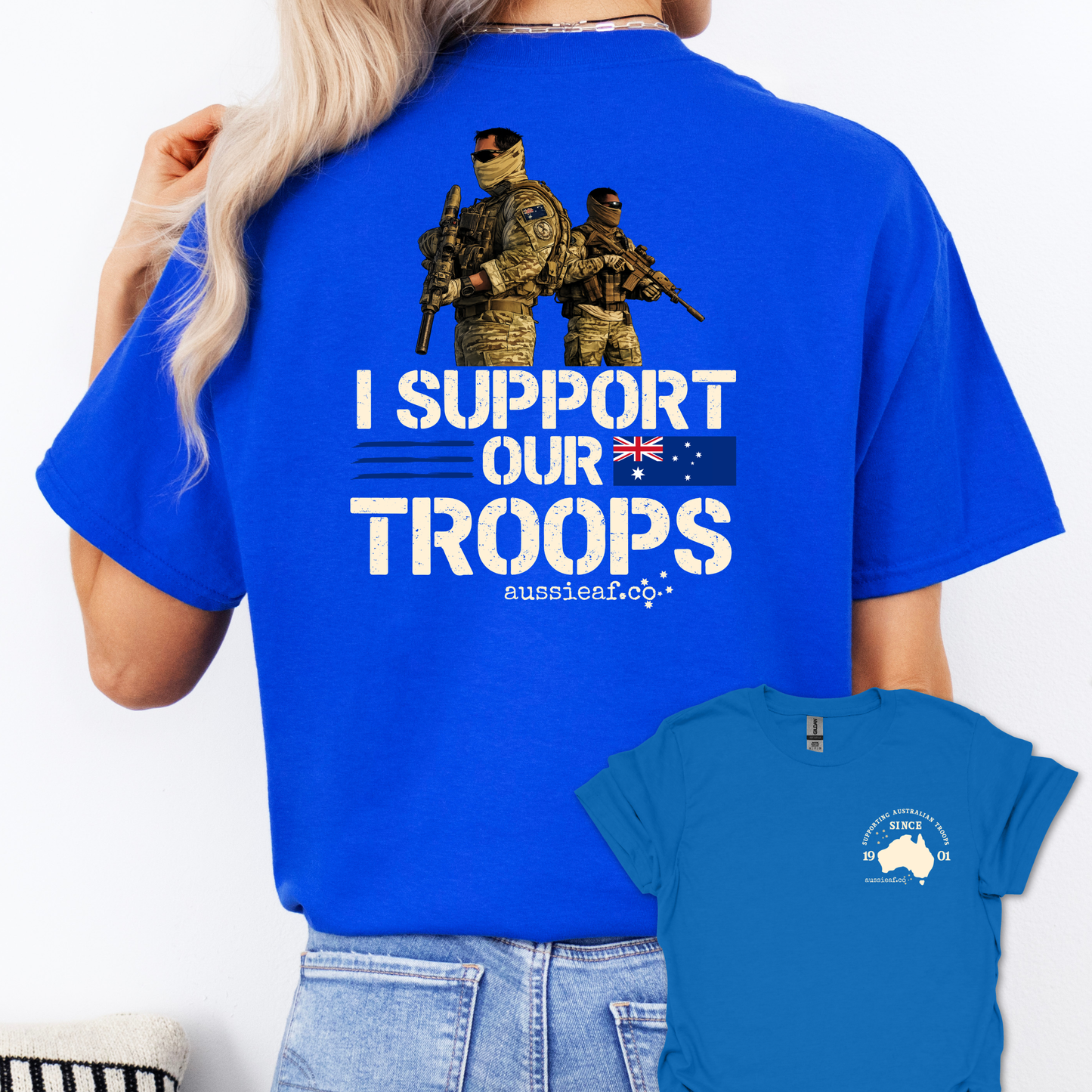 I Support Our Troops -  Aussie Flag shirt Unisex Back & Front Print Shirt