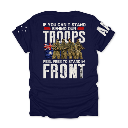 Stand Behind Our Troops Australian Flag Unisex T-Shirt with Sleeve Printing
