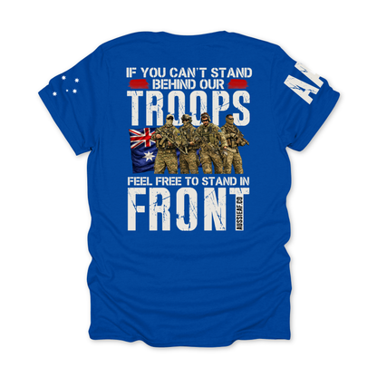 Stand Behind Our Troops Australian Flag Unisex T-Shirt with Sleeve Printing