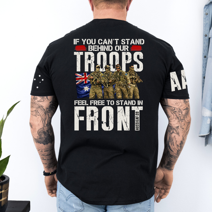 Stand Behind Our Troops Australian Flag Unisex T-Shirt with Sleeve Printing