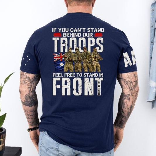 Stand Behind Our Troops Australian Flag Unisex T-Shirt with Sleeve Printing
