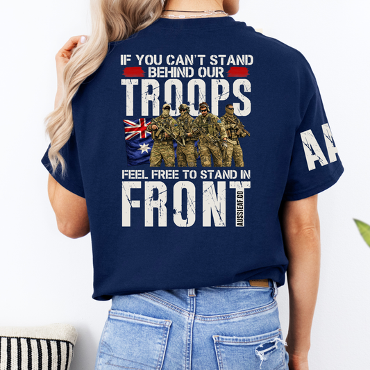 Stand Behind Our Troops Australian Flag Unisex T-Shirt with Sleeve Printing