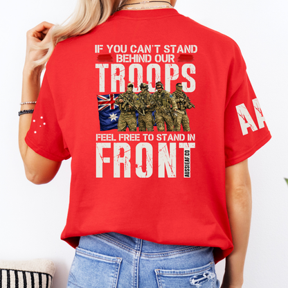 Stand Behind Our Troops Australian Flag Unisex T-Shirt with Sleeve Printing