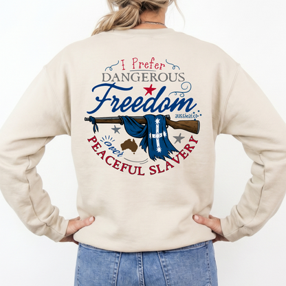 I Prefer Dangerous Freedom Over Peaceful Slavery Patriotic Eureka Flag Rifle Design