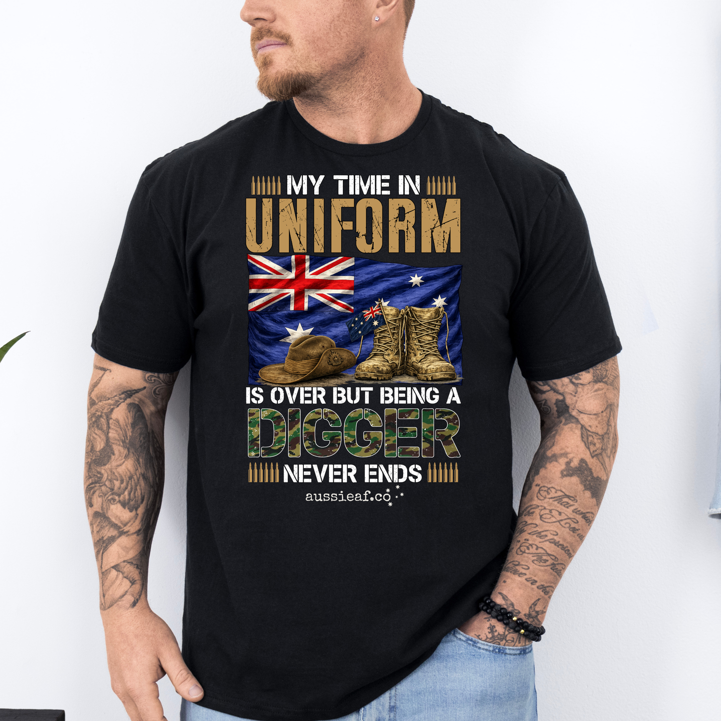 My Time in Uniform Is Over - Aussie Veteran Australian Flag Unisex FRONT Print Shirt