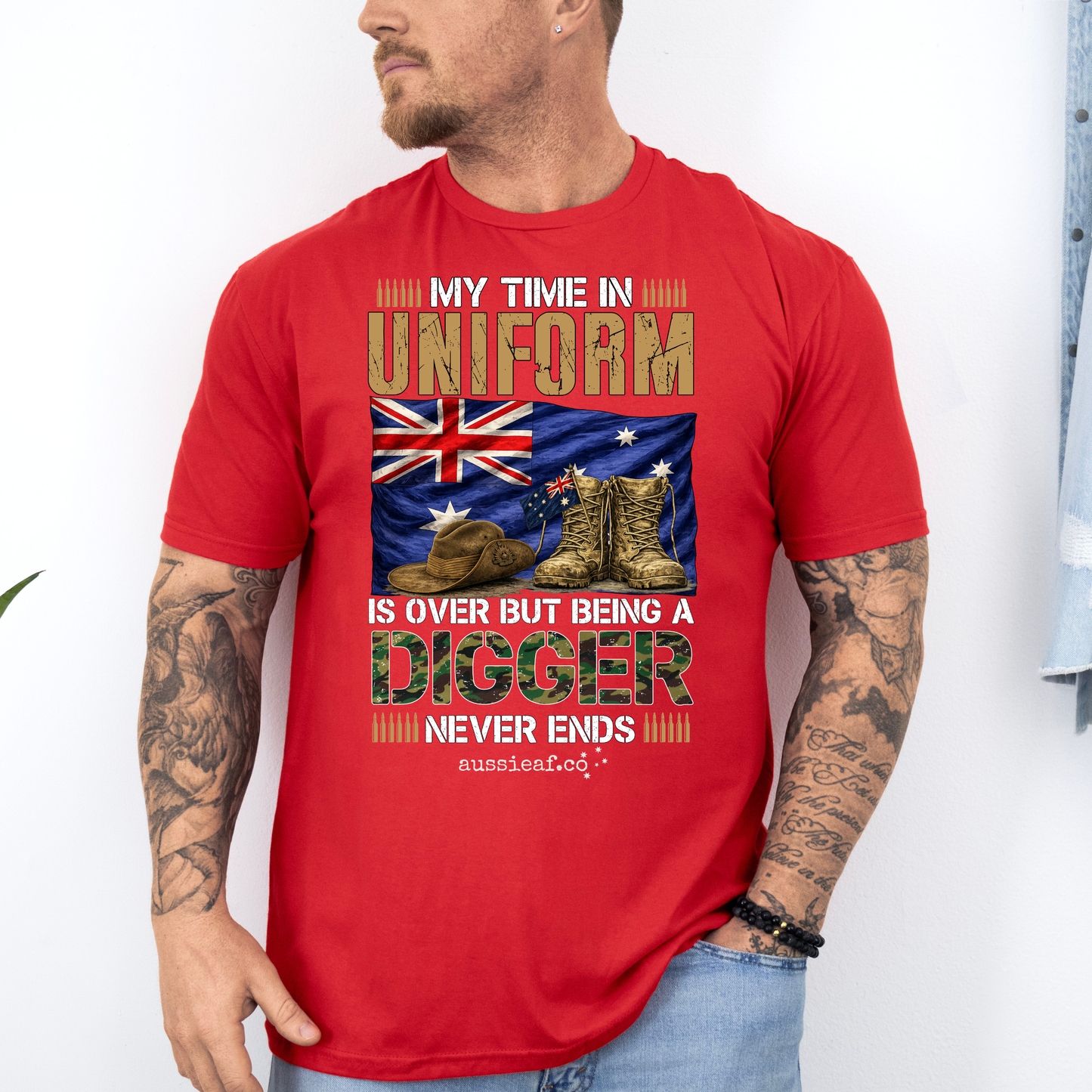 My Time in Uniform Is Over - Aussie Veteran Australian Flag Unisex FRONT Print Shirt
