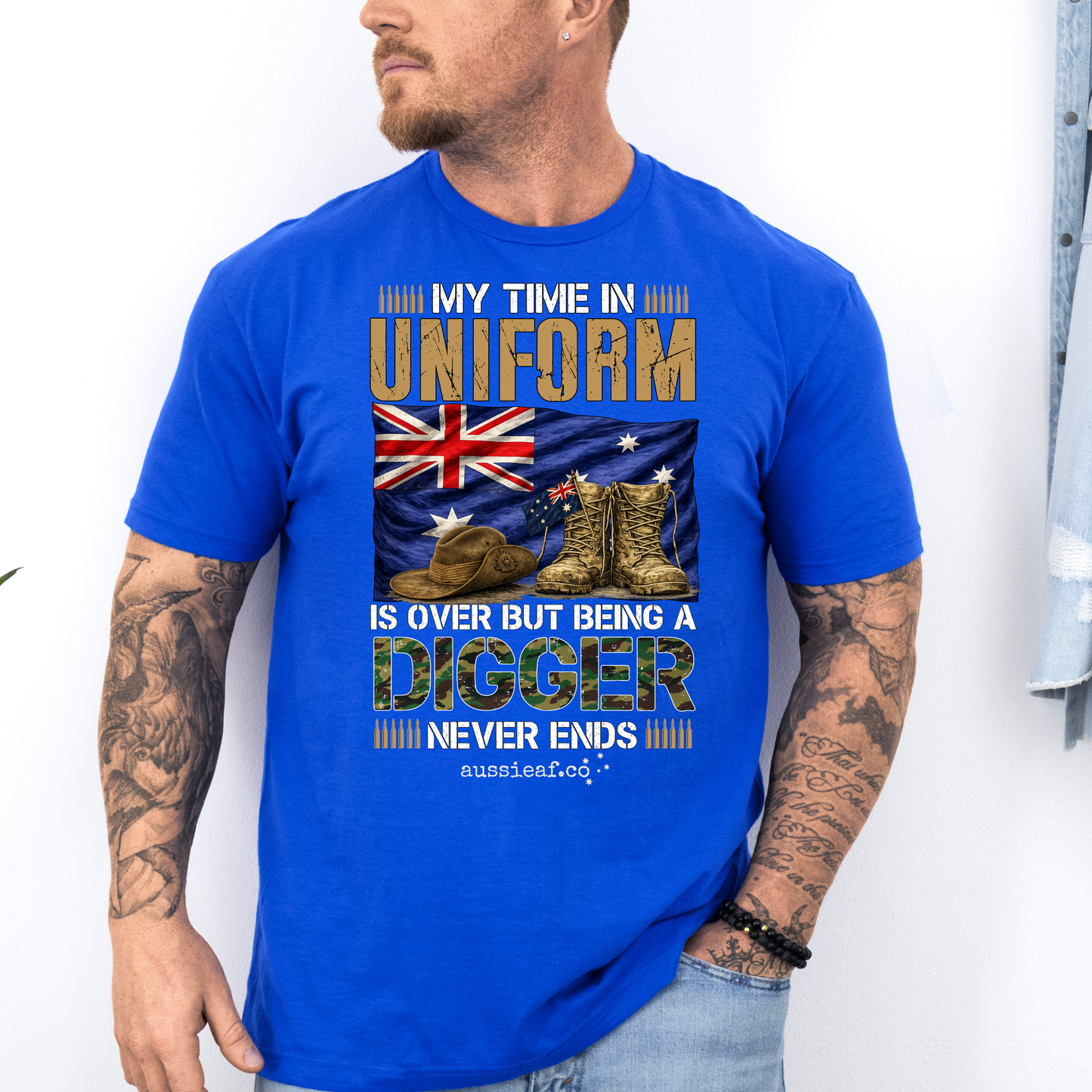 My Time in Uniform Is Over - Aussie Veteran Australian Flag Unisex FRONT Print Shirt