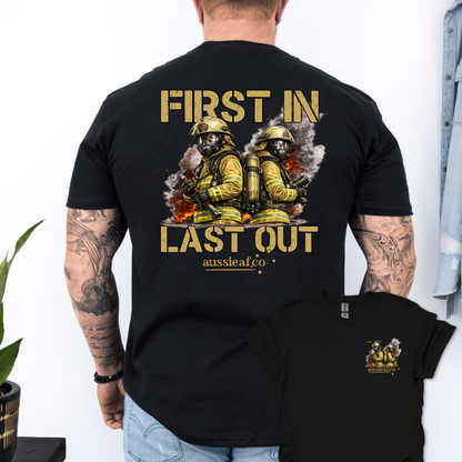 First in Last Out Australian Firefighter Unisex Back & Front Print Shirt