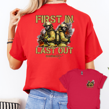 First in Last Out Australian Firefighter Unisex Back & Front Print Shirt