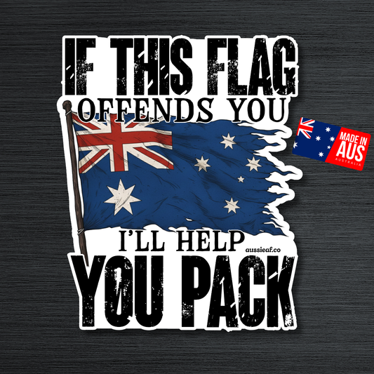 If This Flag Offends, I'll Help You Pack V2 Australian Flag UV Vinyl Bumper Sticker