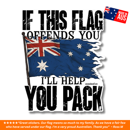 If This Flag Offends, I'll Help You Pack V2 Australian Flag UV Vinyl Bumper Sticker