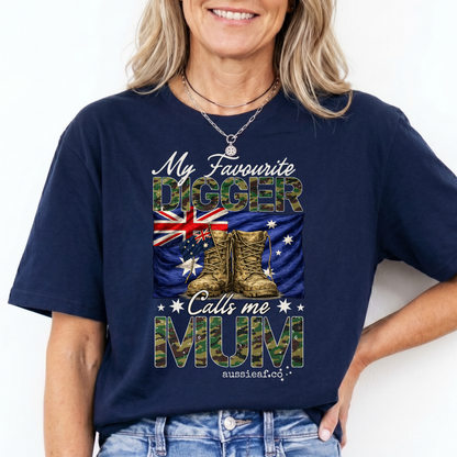 My Favourite Digger Calls Me Mum - Australia Flag Unisex FRONT Print Shirt